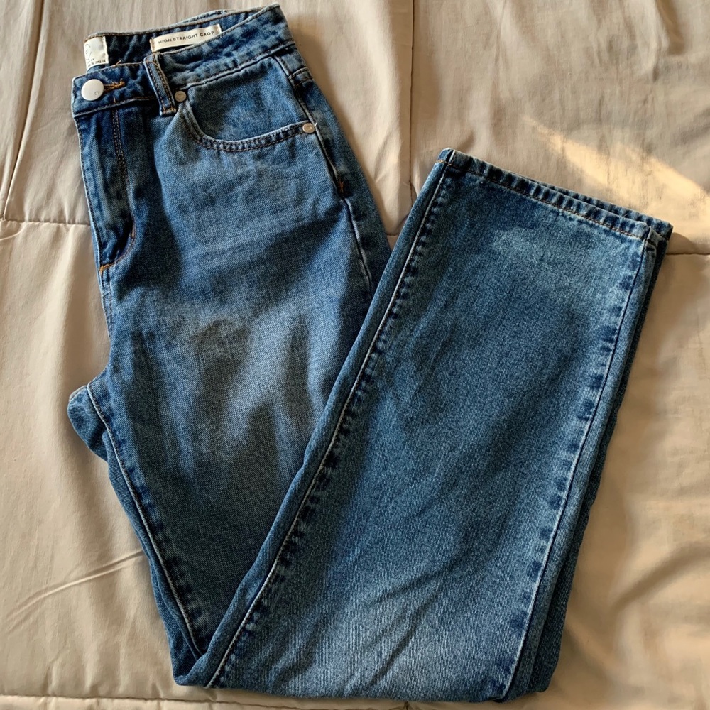 High waisted straight leg jeans